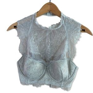 NWT Victorias Secret Dream Angels Metallic Lace High Neck Bra Top Silver 34D